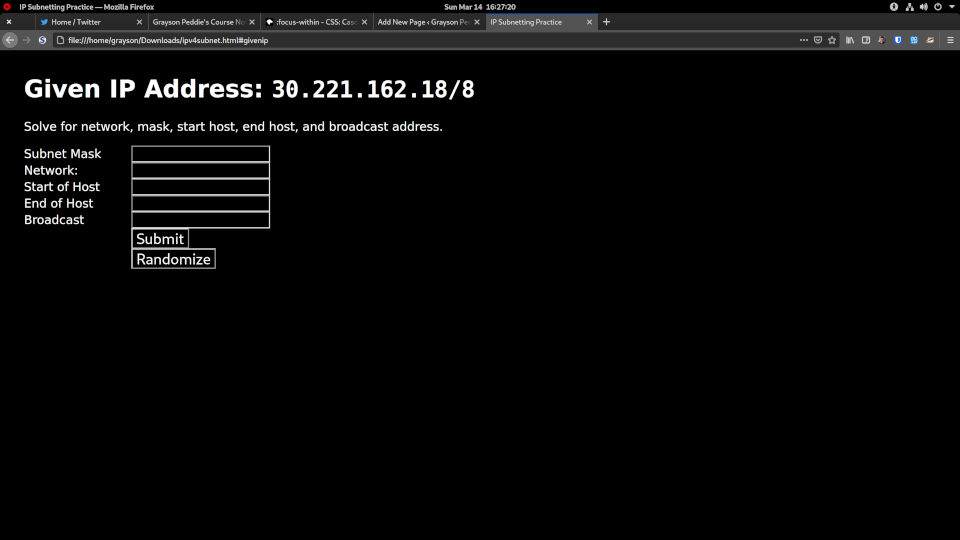 IPv4 Subnetting running in Firefox