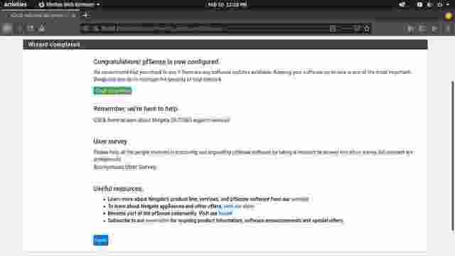 The setup of pfSense initial configuration is complete.